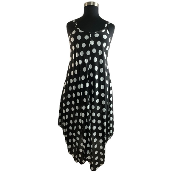 Simply Couture Polka Dot Sleeveless Handkerchief Hem Dress - in Black and White - Picture 1 of 13